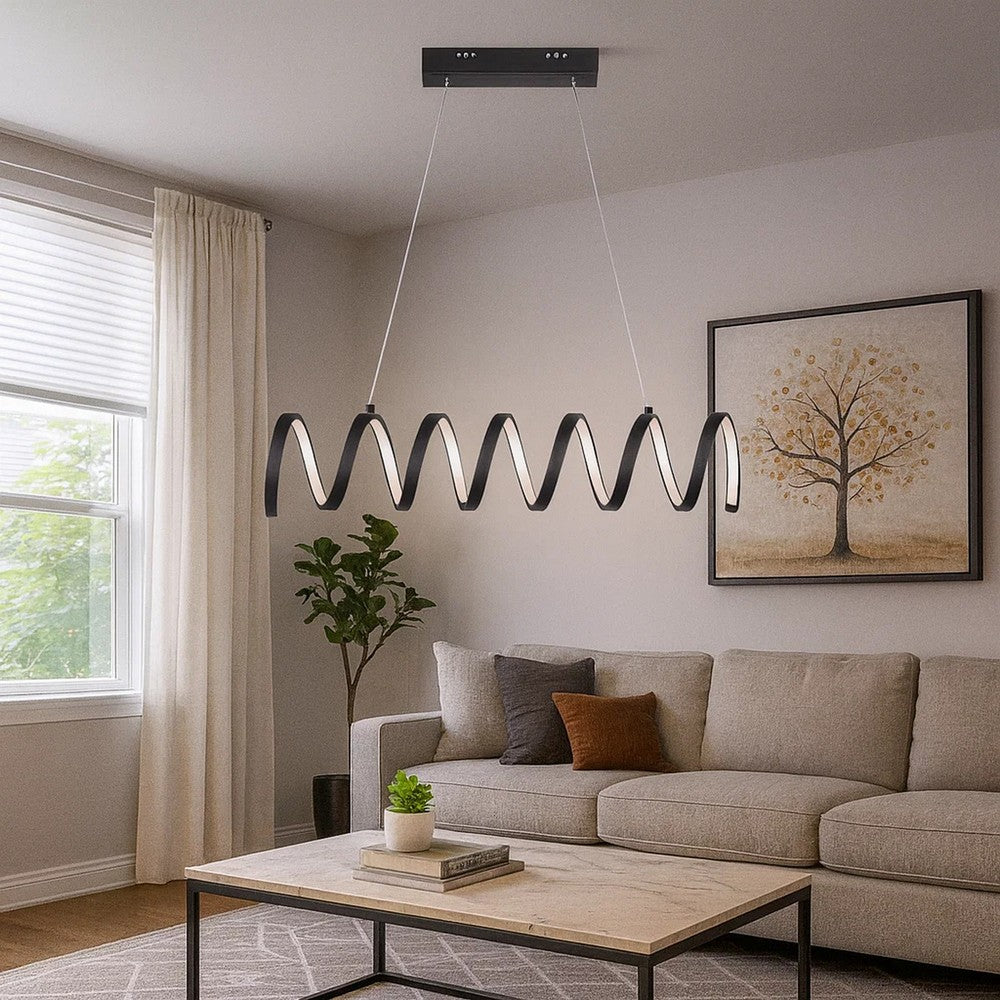 Modern Ceiling Pendant Light, Suspended Aluminum Spiral Loop, 23"