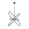 Modern Chandelier, 4 LED Light, Black Cross Bands, Brass Metal 38"