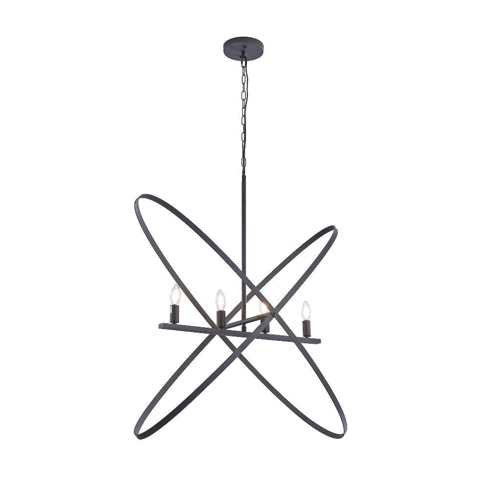 Modern Chandelier 4 LED Light Black Cross Bands Brass Metal 38’’ BM324499