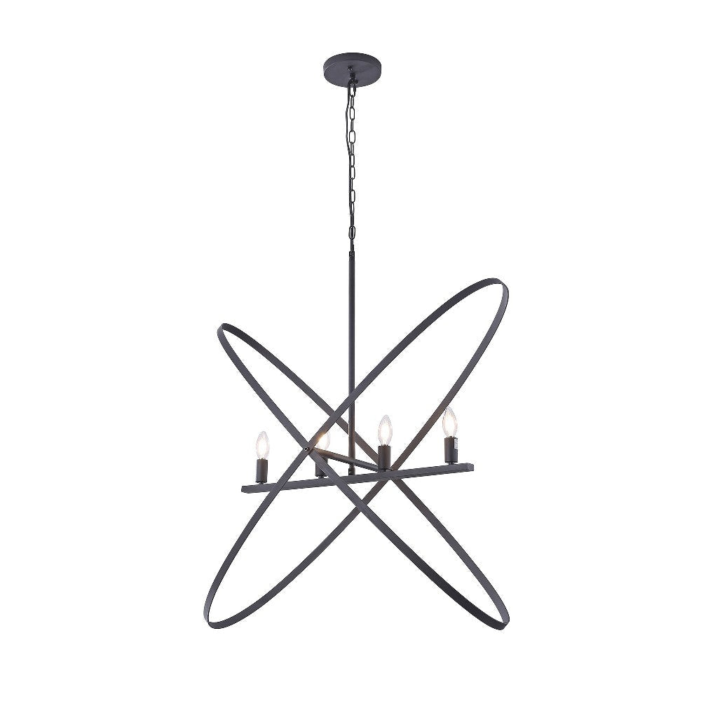 Modern Chandelier 4 LED Light Black Cross Bands Brass Metal 38’’ BM324499