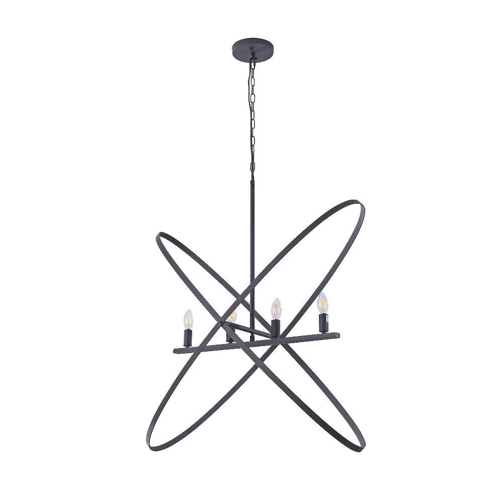 Modern Chandelier 4 LED Light Black Cross Bands Brass Metal 38’’ BM324499
