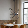Modern Chandelier, 4 LED Light, Black Cross Bands, Brass Metal 38"