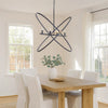 Modern Chandelier, 4 LED Light, Black Cross Bands, Brass Metal 38"