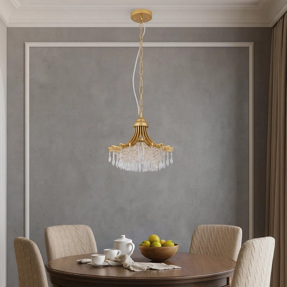 Accent Chandelier, Classic Crystal Inspired Cascade Gold Metal 12"