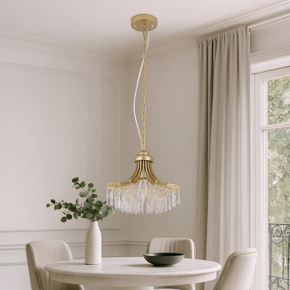 Accent Chandelier, Classic Crystal Inspired Cascade Gold Metal 12"