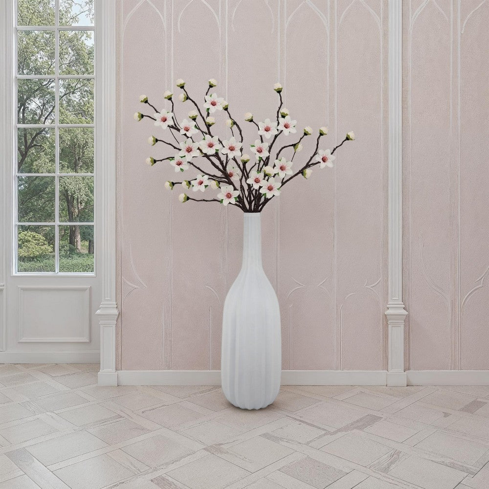 Rizie Vase with Ribbed Texture, 41" Contemporary Style White Polyresin