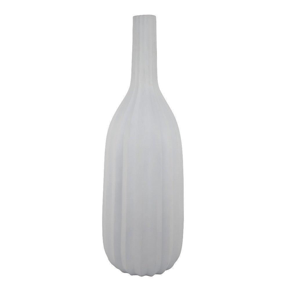 Rizie Vase with Ribbed Texture, 45" Contemporary Style White Polyresin