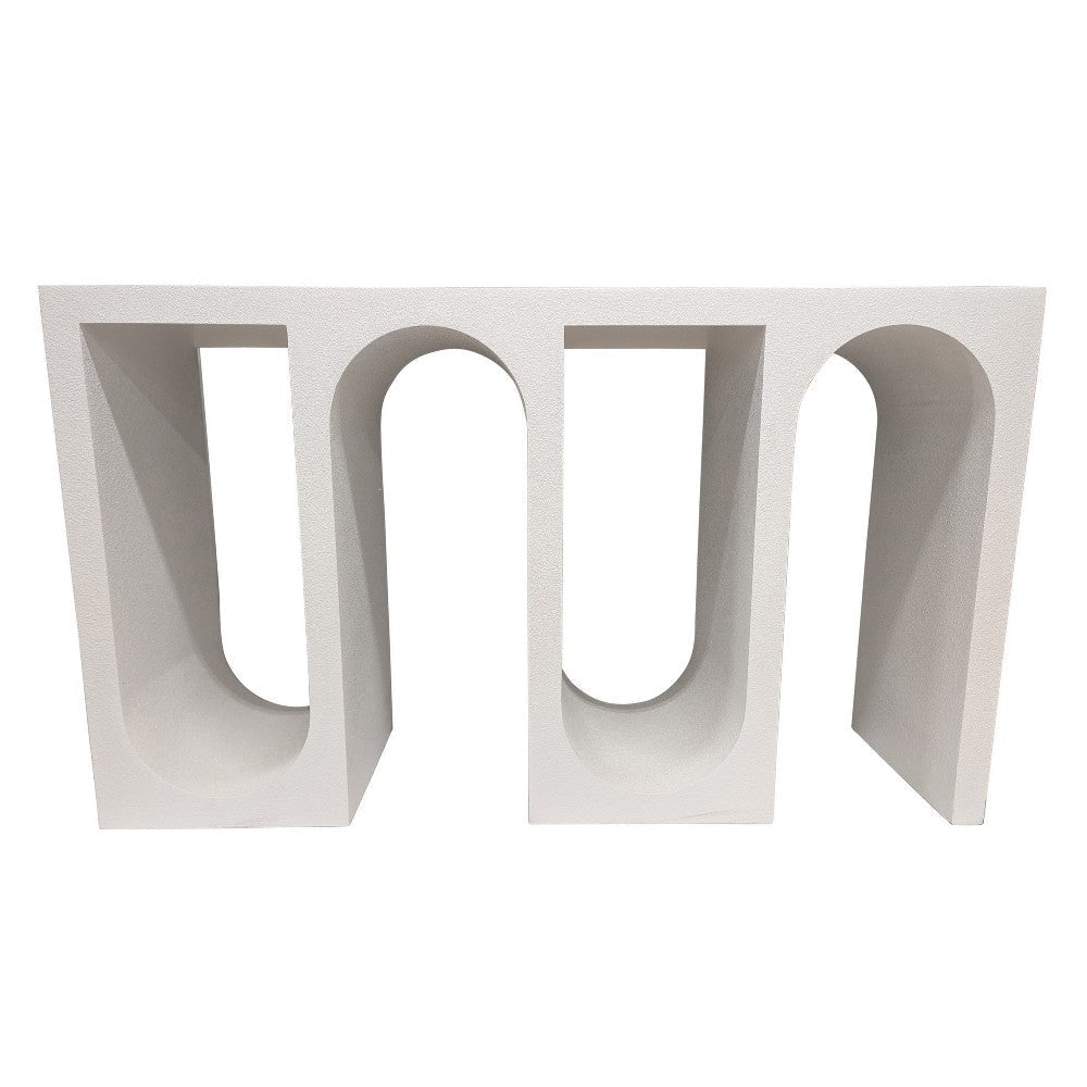 Rectangular Console Table with Accented Wavelike Base, 54" White Wood