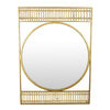 Zine Wall Mirror Decor, Round Glass, Woven Border, 19 x 27 Gold Metal