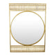 Zine Wall Mirror Decor, Round Glass, Woven Border, 19 x 27 Gold Metal