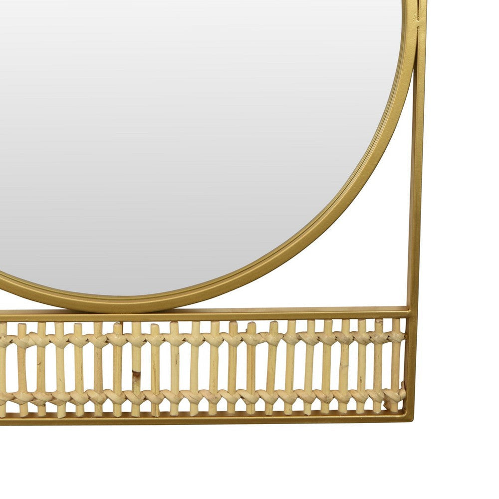 Zine Wall Mirror Decor Round Glass Woven Border 19 x 27 Gold Metal