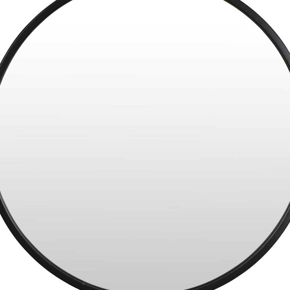 Zine Mirror Wall Decor Round Glass Woven Border 19 x 27 Black Metal