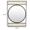 Zine Mirror Wall Decor Round Glass Woven Border 19 x 27 Black Metal
