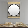 Zine Mirror Wall Decor, Round Glass, Woven Border, 19 x 27 Black Metal