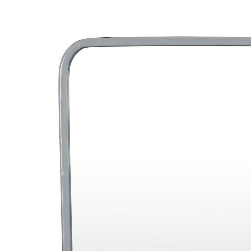 Elpis Wall Mirror Decor with Woven Shelf 20’’ Tall Gray Metal