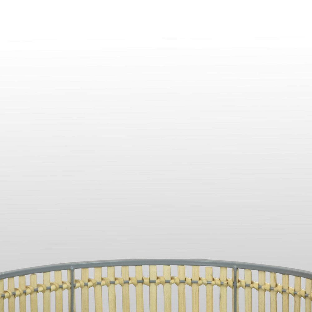 Elpis Wall Mirror Decor with Woven Shelf 20’’ Tall Gray Metal