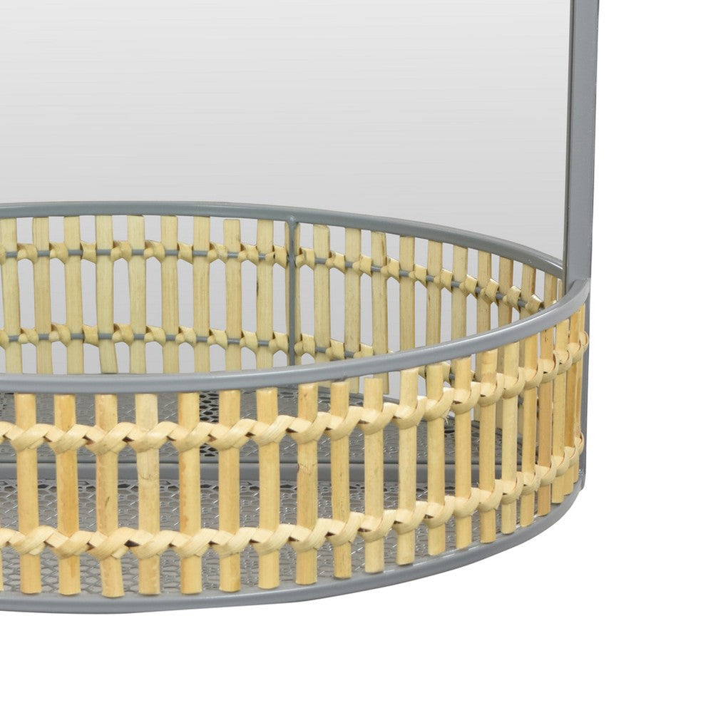 Elpis Wall Mirror Decor with Woven Shelf 20’’ Tall Gray Metal