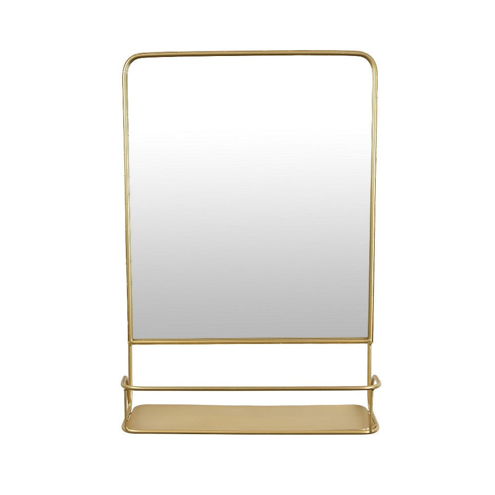 Rectangular Wall Mirror Decoration with Shelf, 17 x 24, Gold Metal