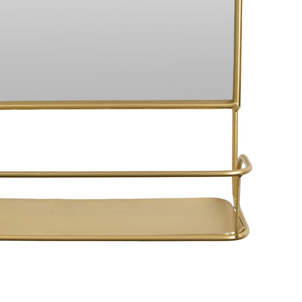 Rectangular Wall Mirror Decoration with Shelf 17 x 24 Gold Metal BM324523