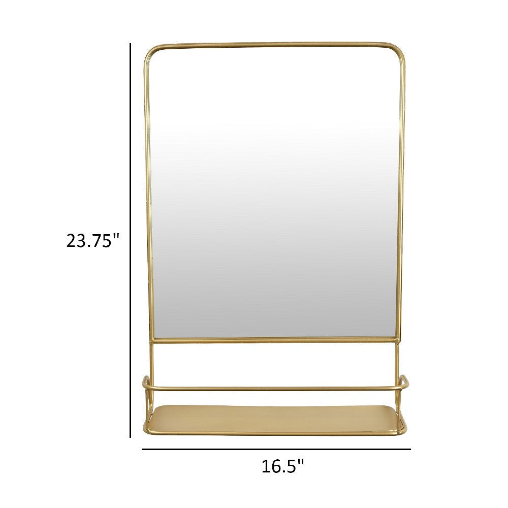 Rectangular Wall Mirror Decoration with Shelf 17 x 24 Gold Metal BM324523