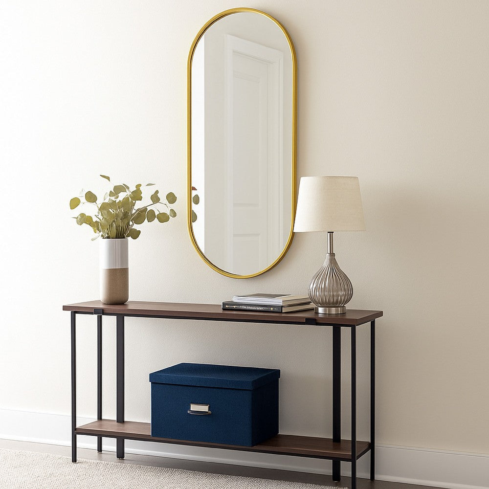 Fenny Wall Mounted Mirror Decor, Oval Shape, 16 x 40, Gold Metal