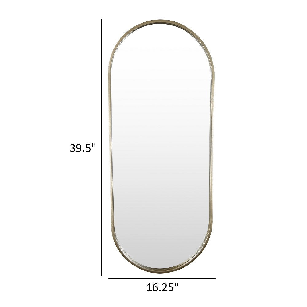 Fenny Wall Mounted Mirror Decor Oval Shape 16 x 40 Champagne Metal
