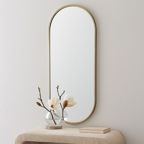 Fenny Wall Mounted Mirror Decor, Oval Shape, 16 x 40, Champagne Metal