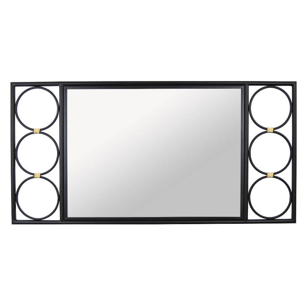 Reeve Wall Mounted Mirror with Round Accents, 20 x 39, Black Metal