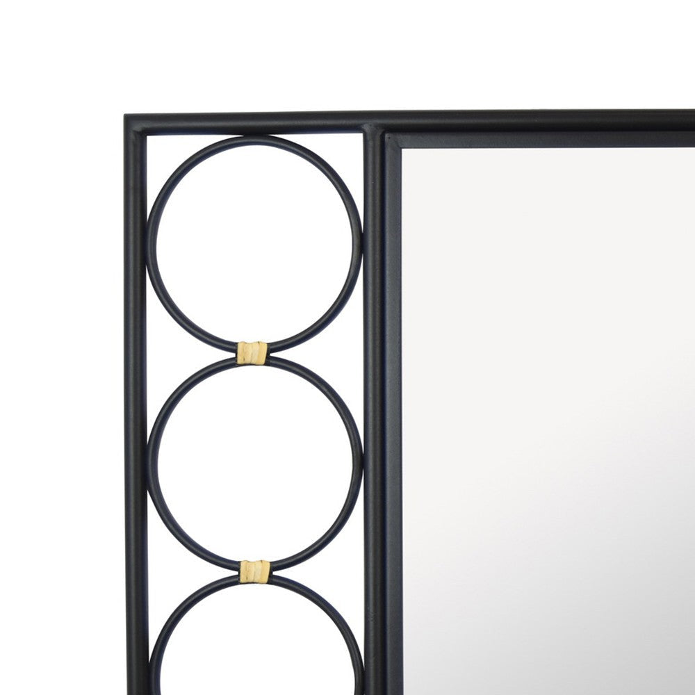 Reeve Wall Mounted Mirror with Round Accents 20 x 39 Black Metal