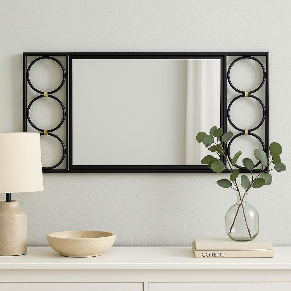 Reeve Wall Mounted Mirror with Round Accents, 20 x 39, Black Metal