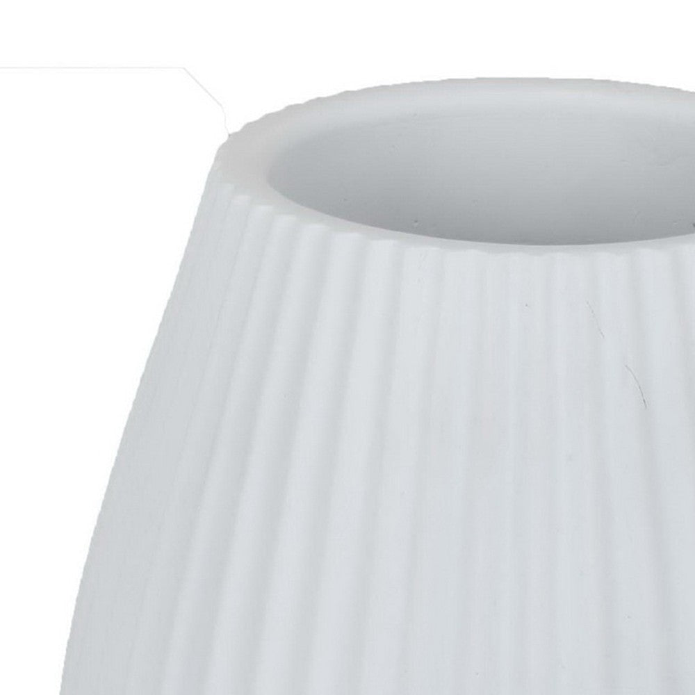 Azra Vase with Ribbed Texture and Wide Mouth Opening 8’’ White Resin BM324532