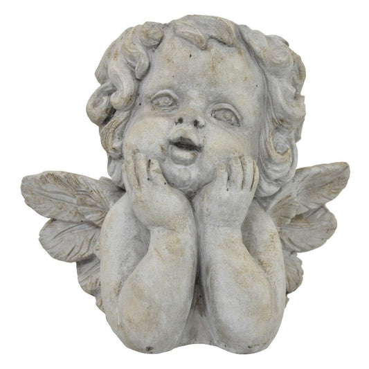Cherub Bust Planter with Carved Wings and Curls, 10" Gray Resin