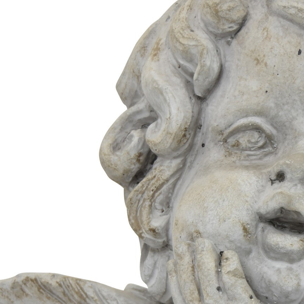 Cherub Bust Planter with Carved Wings and Curls 10’’ Gray Resin BM324534
