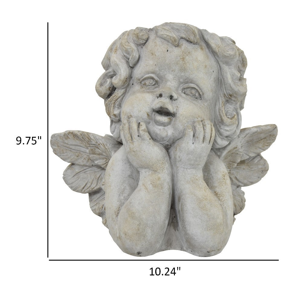 Cherub Bust Planter with Carved Wings and Curls 10’’ Gray Resin BM324534