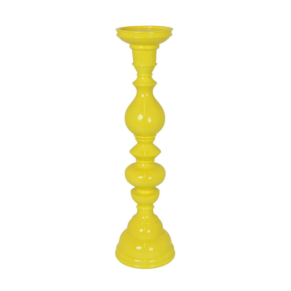 Naze Tabletop Candle Holder with Turned Accents, 23" Yellow Resin