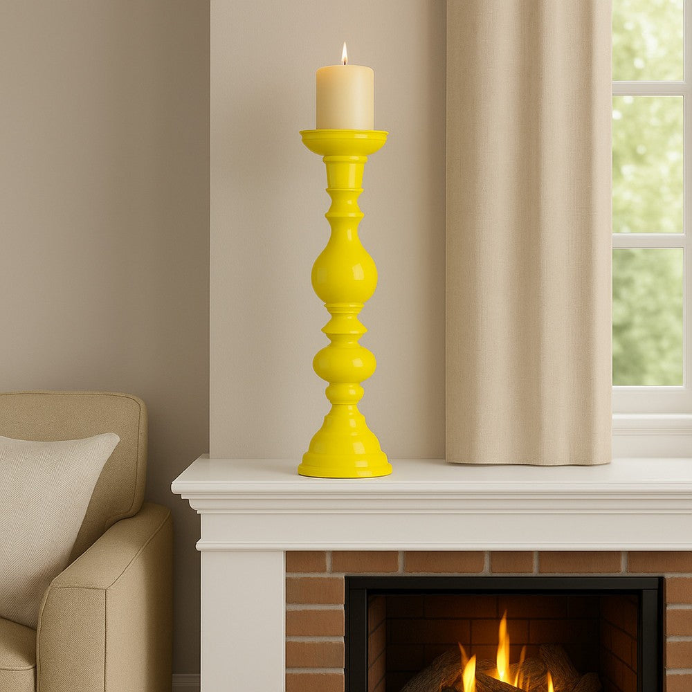Naze Tabletop Candle Holder with Turned Accents, 23" Yellow Resin