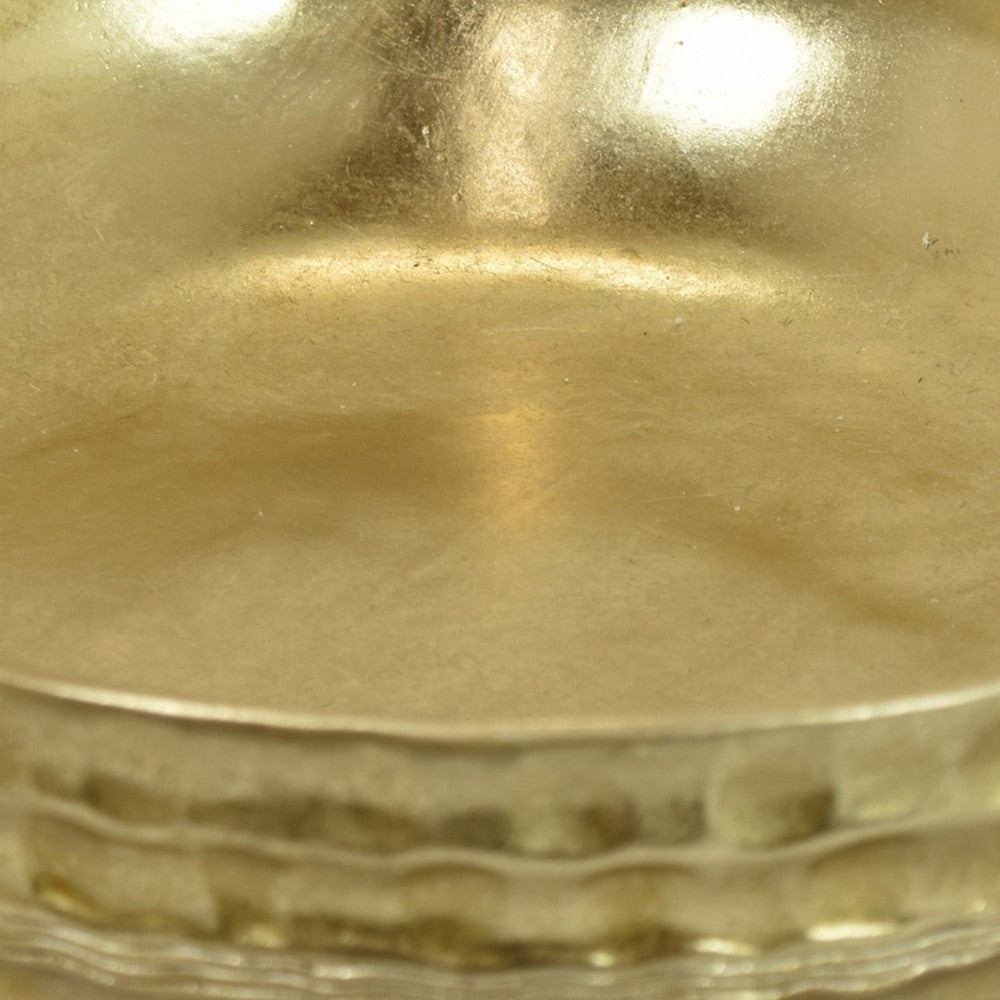 Round Tray with Hammered Accents Vintage Details 14’’ Gold Resin BM324544