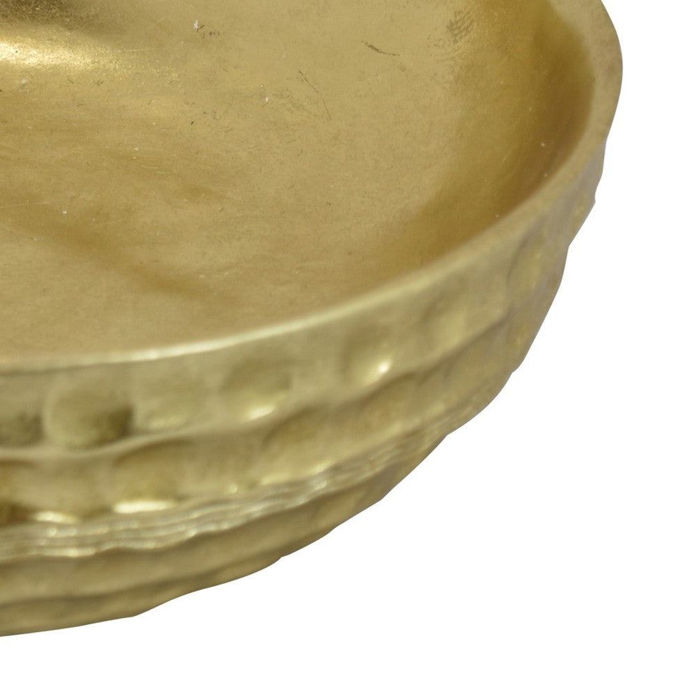 Round Tray with Hammered Accents Vintage Details 14’’ Gold Resin BM324544