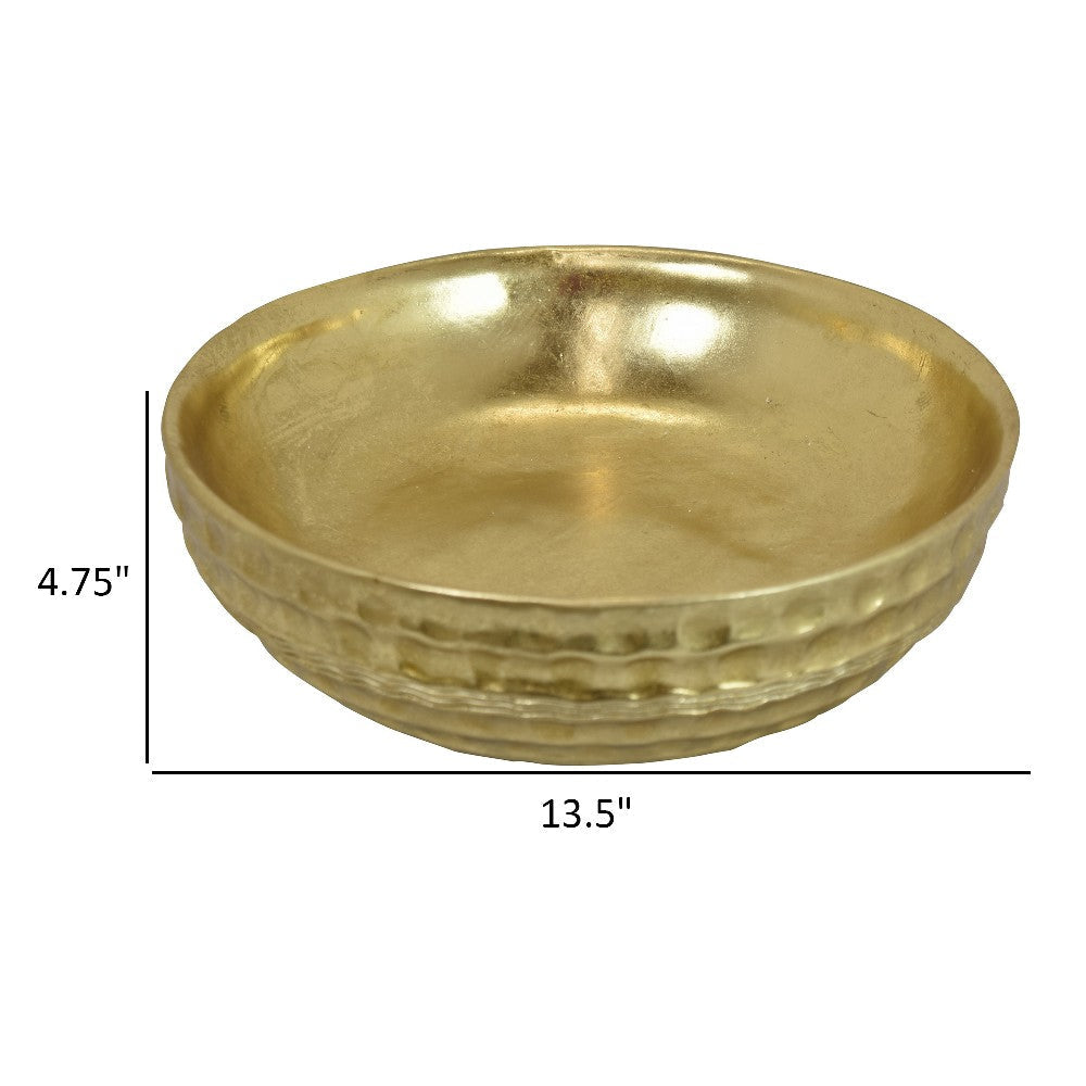 Round Tray with Hammered Accents Vintage Details 14’’ Gold Resin BM324544