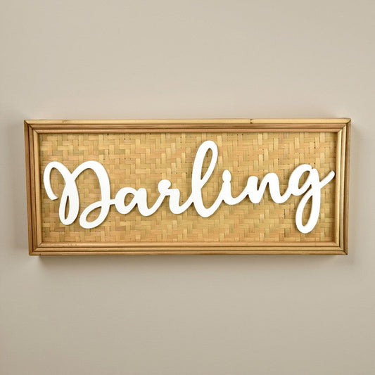 Darling Wall Decor Sign, 28" Brown Wood Background, White Text