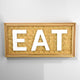 Eat Wall Decor Sign, 24" Brown Wood Background, White Woven Text