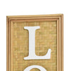 Love Wall Decor Sign 10x28’’ Brown Wood Background White Woven Text BM324549