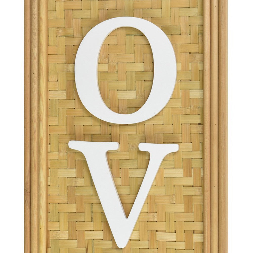 Love Wall Decor Sign 10x28’’ Brown Wood Background White Woven Text BM324549