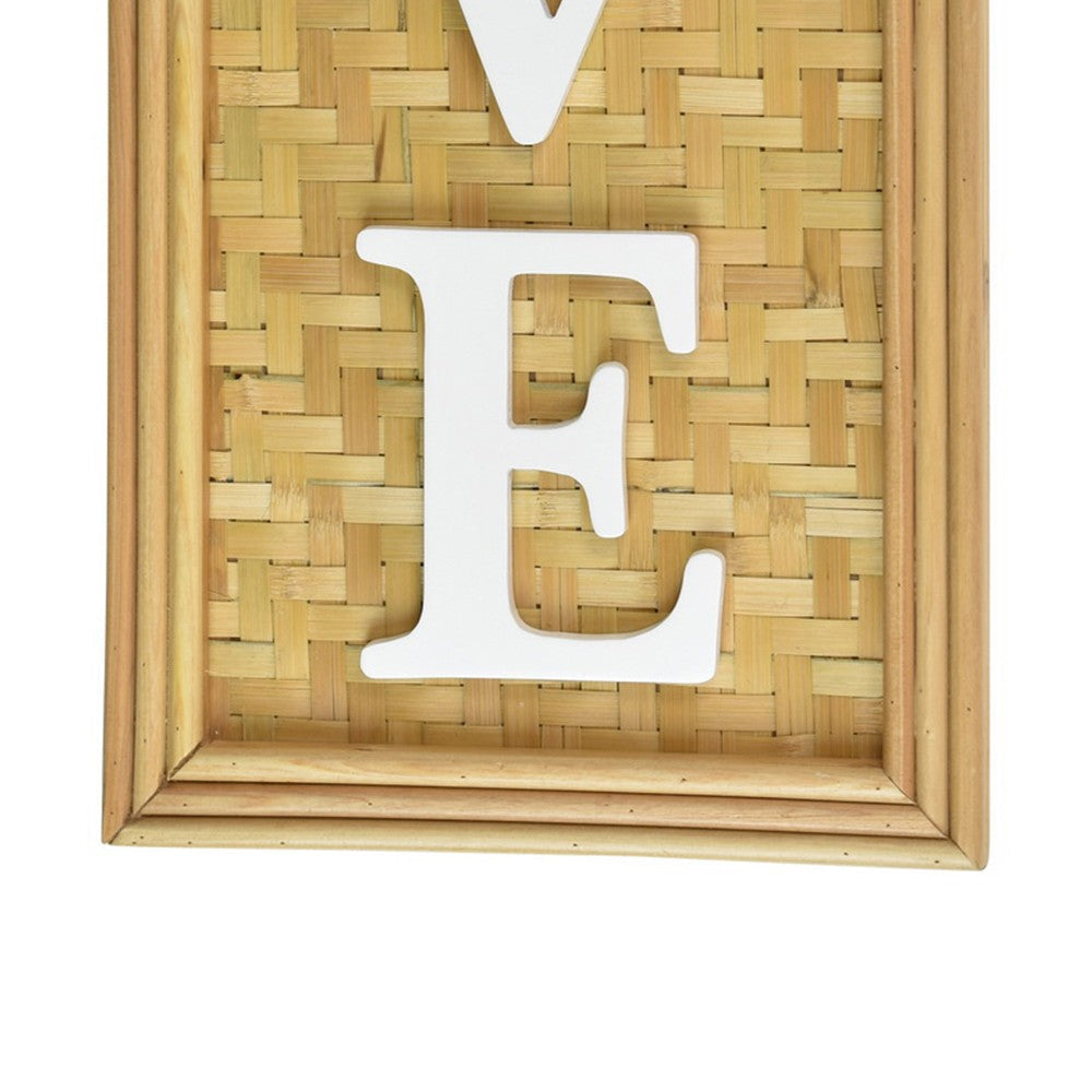 Love Wall Decor Sign 10x28’’ Brown Wood Background White Woven Text BM324549
