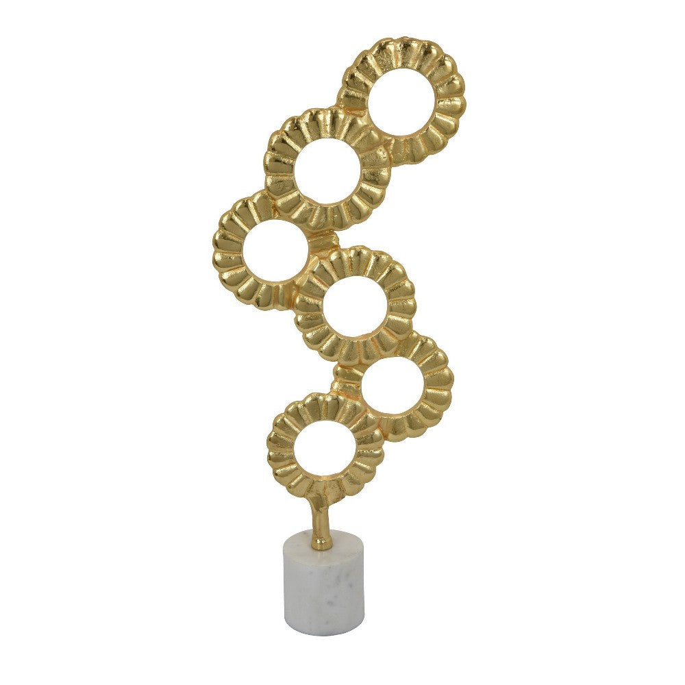 Sherry Tabletop Decor, 23" Golden Metal Round Patterns, White Base