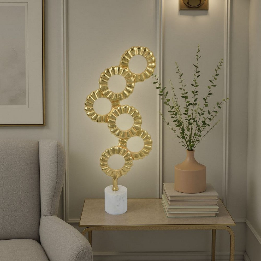 Sherry Tabletop Decor, 23" Golden Metal Round Patterns, White Base