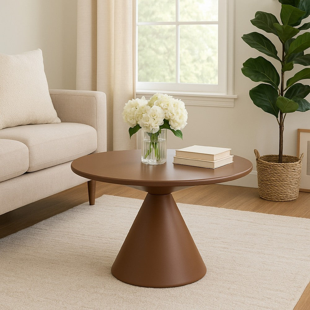 Jammy Plant Stand Table with Round 24" Top, Brown Metal Cone Base