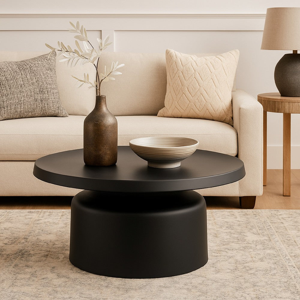 Ricca Plant Stand Table, Black Metal, Round 29" Top, Pedestal Base