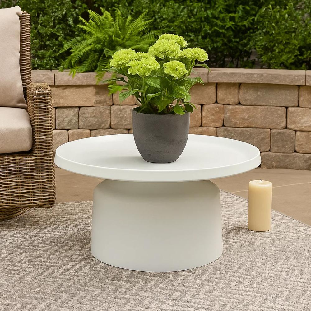 Ricca Plant Stand Table, White Metal, Round 29" Top, Pedestal Base