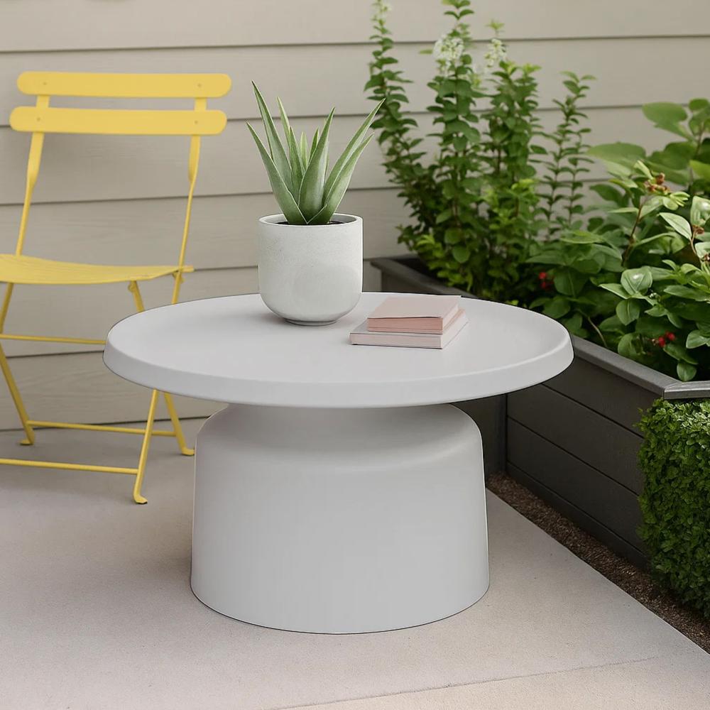 Ricca Plant Stand Table, White Metal, Round 29" Top, Pedestal Base